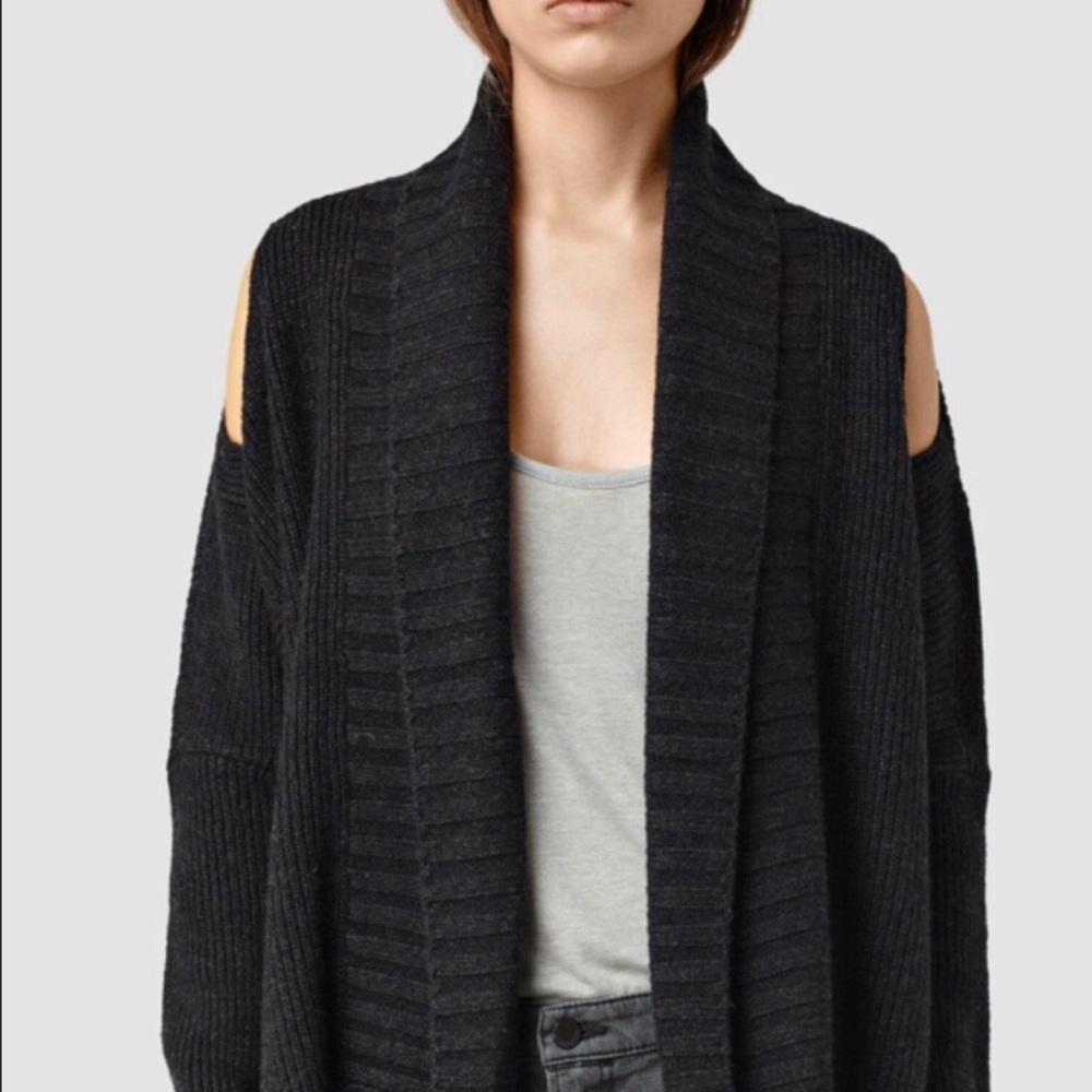 AllSaints Able Black Open Shoulder Cardigan Small